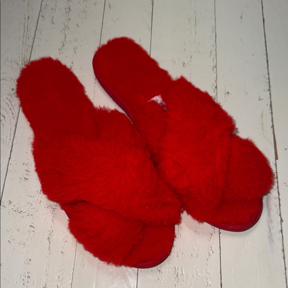 VTG 70s Dearfoams genuine Lullibies Red Plush Women's Slippers like new